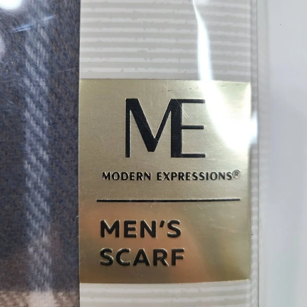 NWT Modern Expressions Grey Blue Men's Fringe Rectangular Scarf
